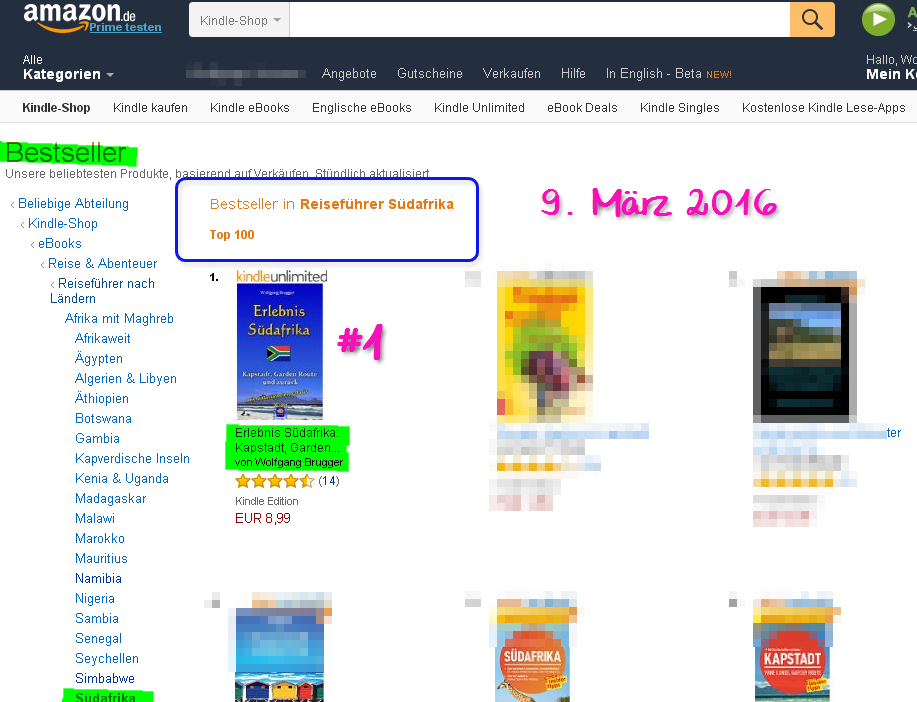 NEU und sogleich Bestseller Südafrika Ebook: Platz 1 bei Amazon*