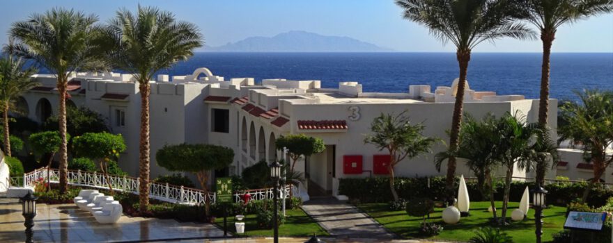 Sharm-el-Sheikh, Ägypten, Sinai, mit Blick vom Sunrise Montemare Hotel auf Insel Tiran