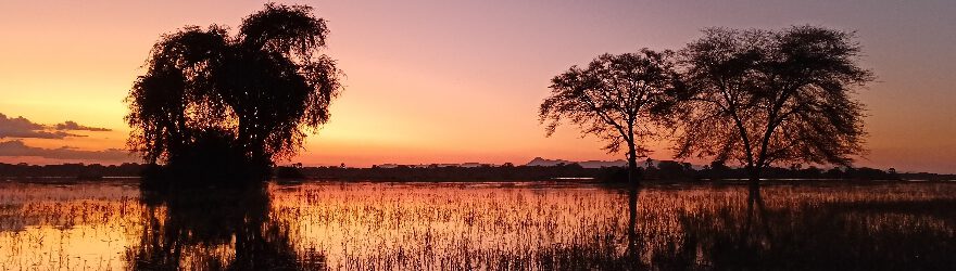 Titelbild Malawi 2023 - Sonnenuntergang am Shire River, Malawi